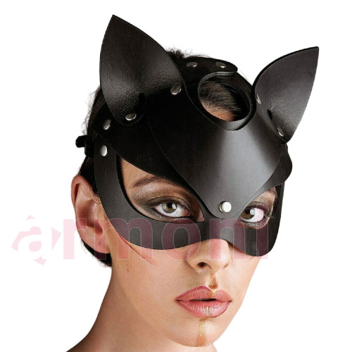 Kafaya Geçirmeli Kulaklı Suni Deri Kedi Maske