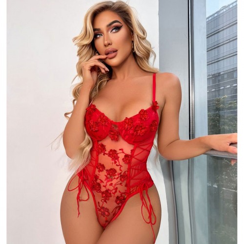 Korse Detaylı Çiçekli  Kabartmalı Bodysuit