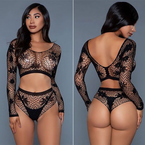 Çiçek Kabartmalı 2 Parçalı Vücut Çorabı