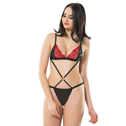 Erotik Dantelli Kırmızı Siyah Sütyen Takım